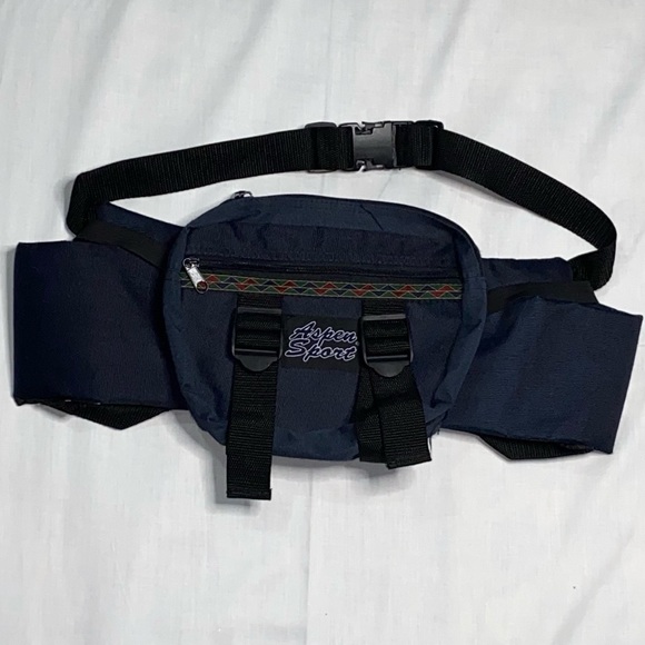Vintage 90s Aspen Sports Navy Blue Fanny Pack With Water bottle holders - Picture 2 of 6